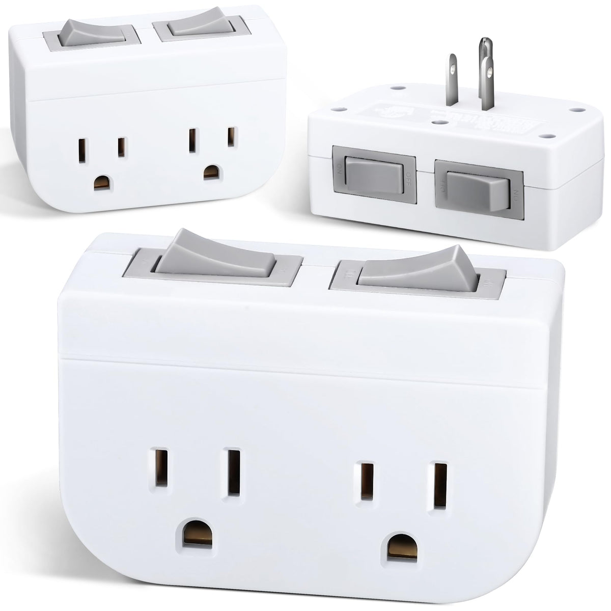 Veeloon grounded double outlet 3-pack with independent switches for energy control at a glance