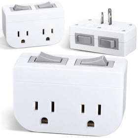 Veeloon grounded double outlet 3-pack with independent switches for energy control at a glance