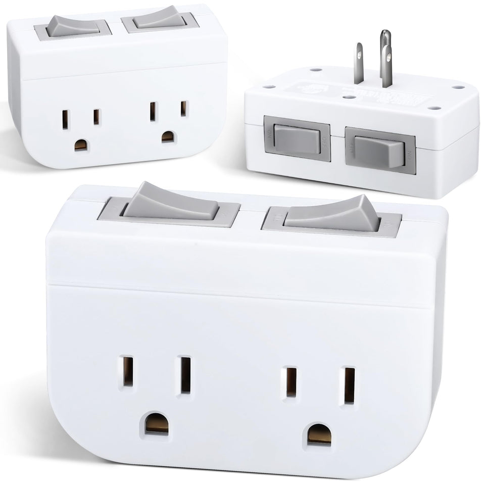 Veeloon grounded double outlet 3-pack with independent switches for energy control at a glance