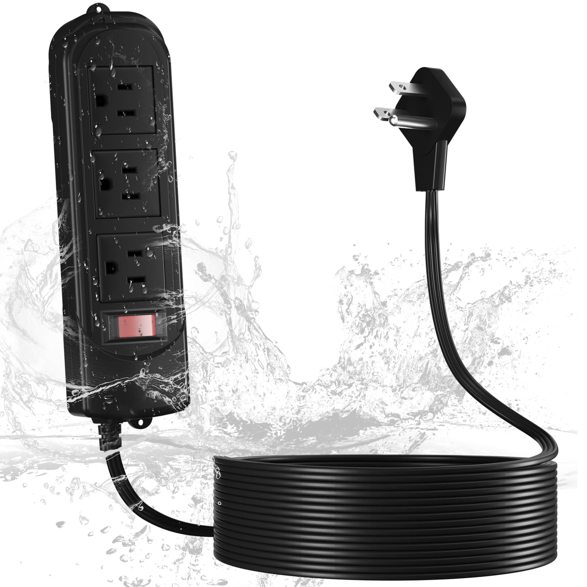 Veeloon outdoor power strip 10ft IPX4 weatherproof for safe outdoor use.