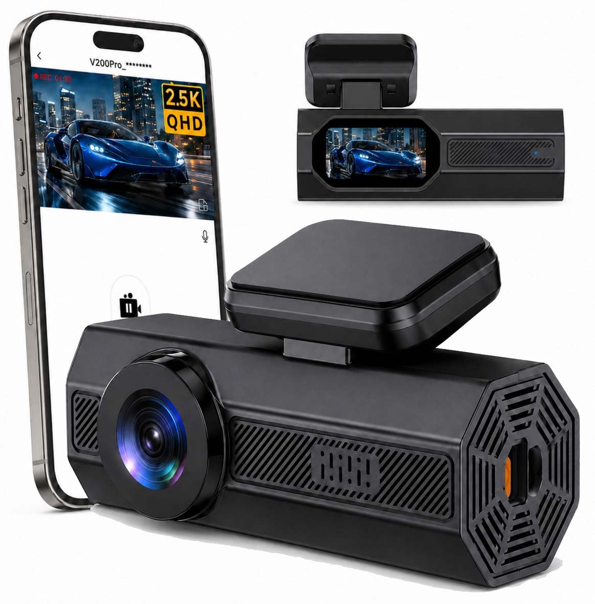 Veement dash cam front 2.5K video captures license plates clearly for evidence