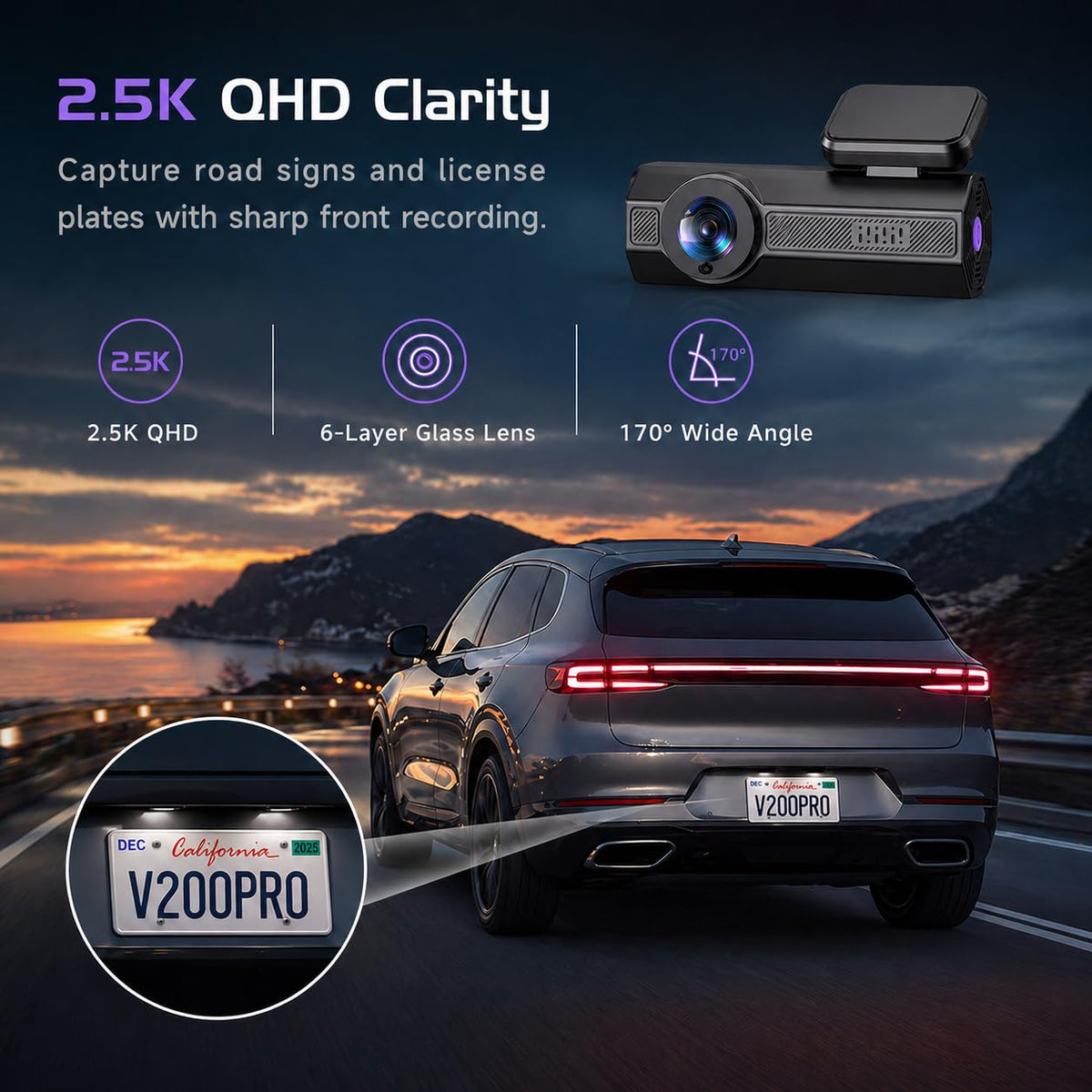 Veement dash cam with WiFi app for fast video transfer to your phone