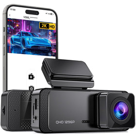 Veement V300 front view showing compact camera and wide lens, clear road capture