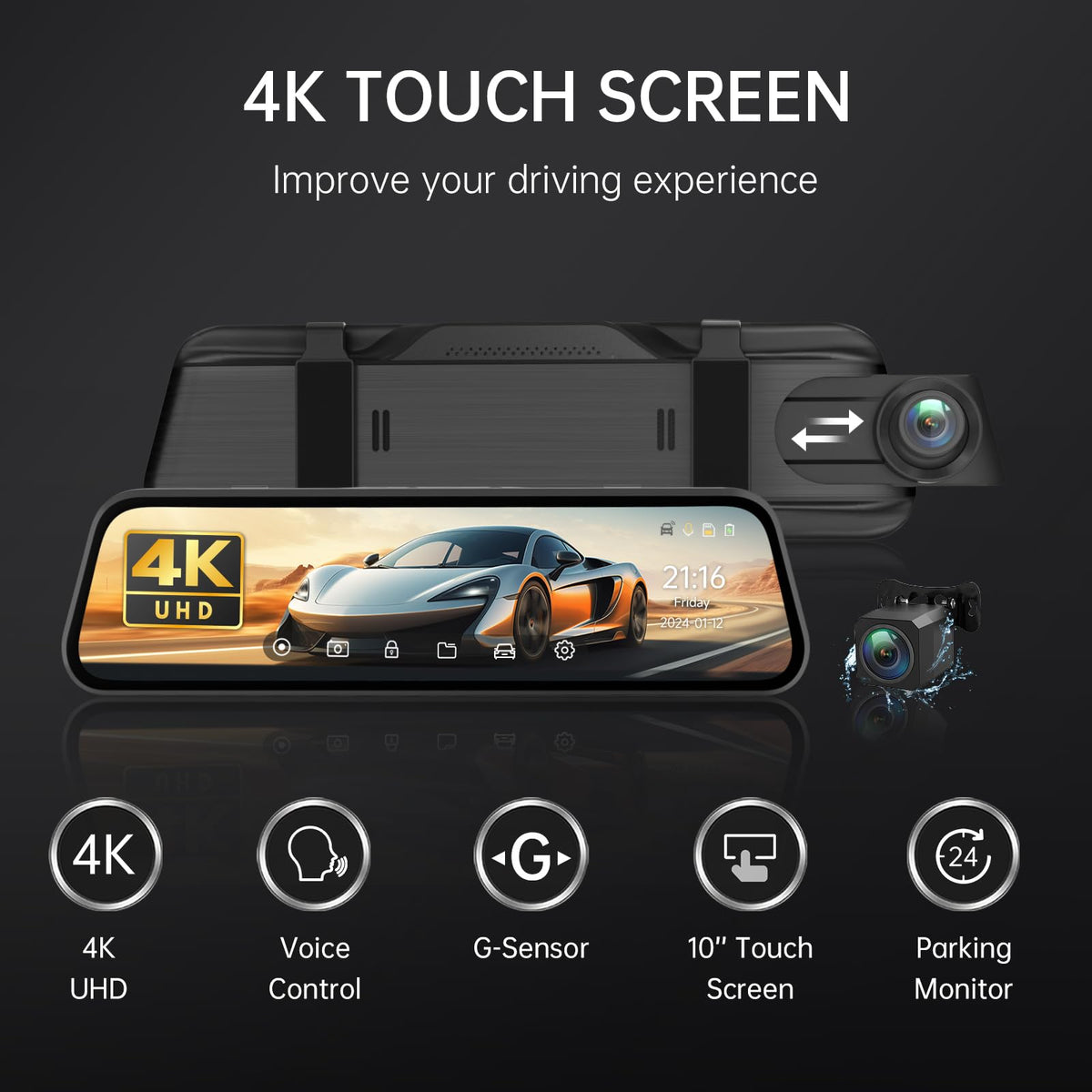 Veement VT10 front camera setup captures wide 4K footage.