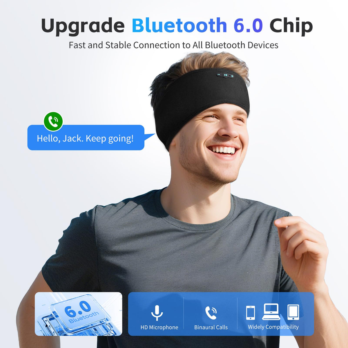 Veeniitosr headband during workout demonstrates a secure, stable wireless listening experience.