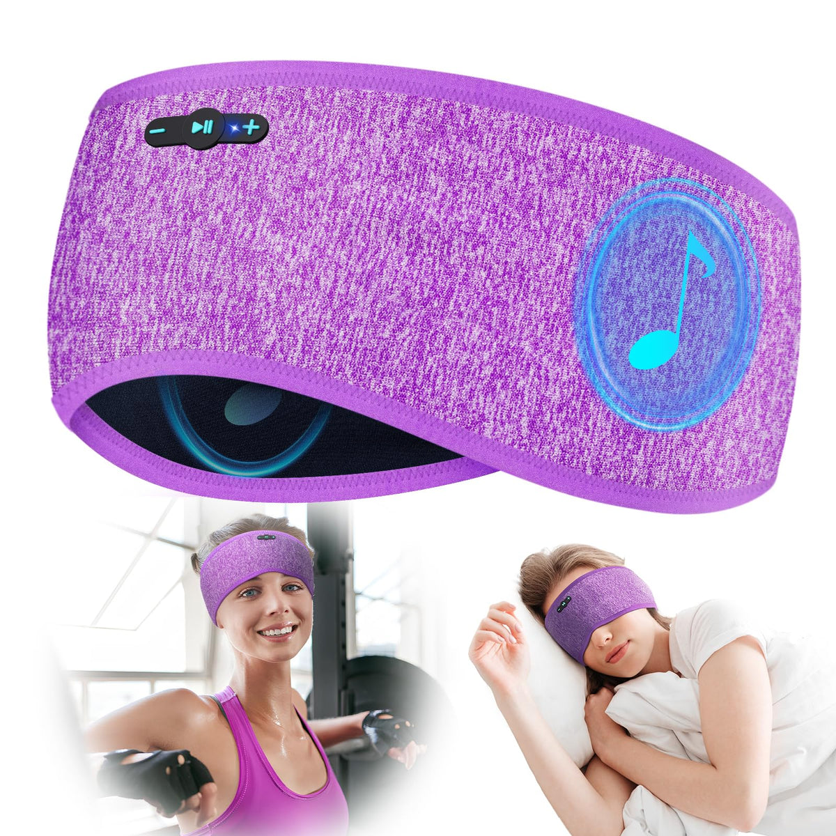 Veeniitosr sleep headphones with Bluetooth 6.0 headband in purple for wireless listening during sleep.