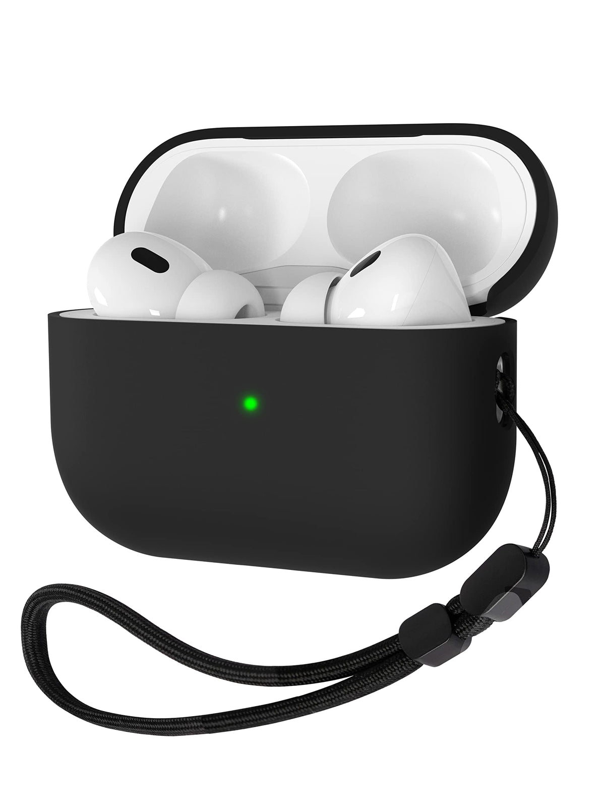 VEIRRW front view showing sleek black case protecting AirPods Pro 2 with precise fit and style