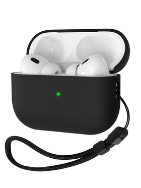 VEIRRW front view showing sleek black case protecting AirPods Pro 2 with precise fit and style