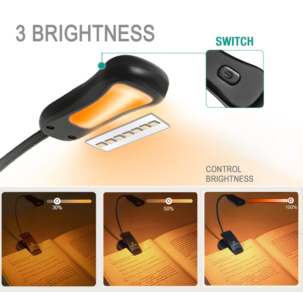 Vekkia Amber Rechargeable 7 gooseneck adjustability for flexible reading angles