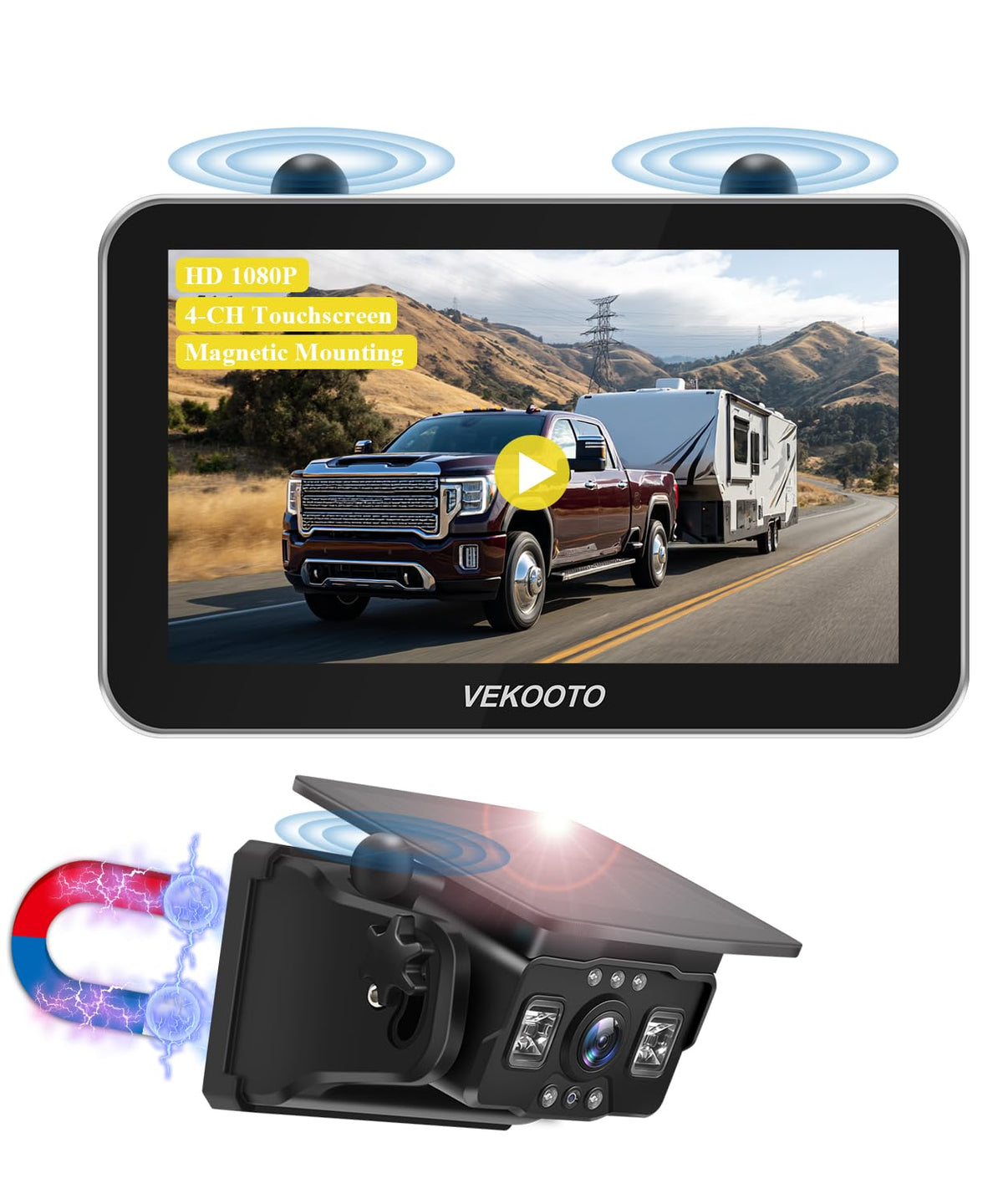 VEKOOTO VK7 Pro monitor front view with a crisp 7-inch display for easy viewing.