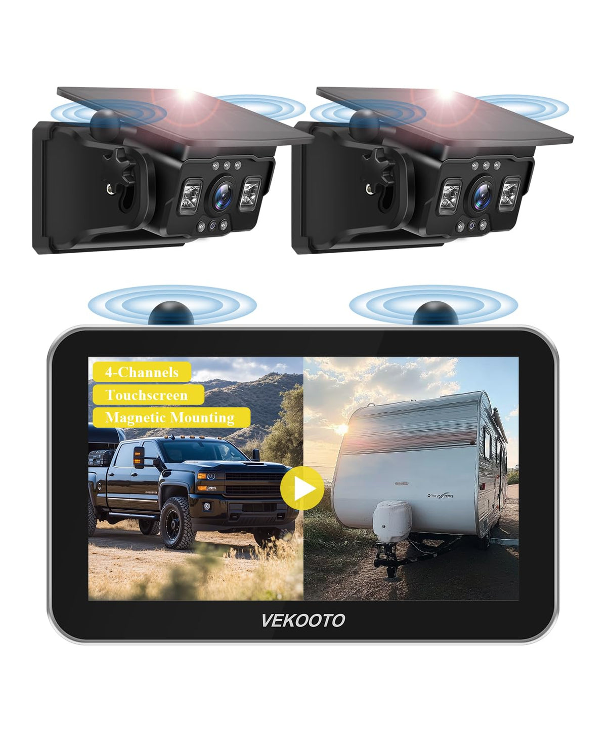 VEKOOTO VK7Pro2 magnetic camera on a vehicle provides wire-free backup visibility.
