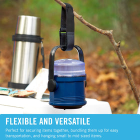 VELCRO Brand reusable strap with buckle for packaging and archiving documents.