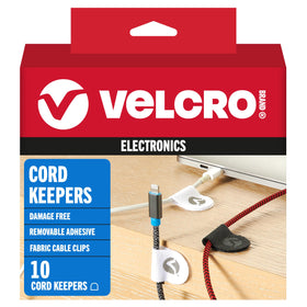 VELCRO Brand Cable Clips on a desk organize charging cables for quick access.