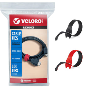 VELCRO Brand Cable Ties in red and black ready to bundle cables