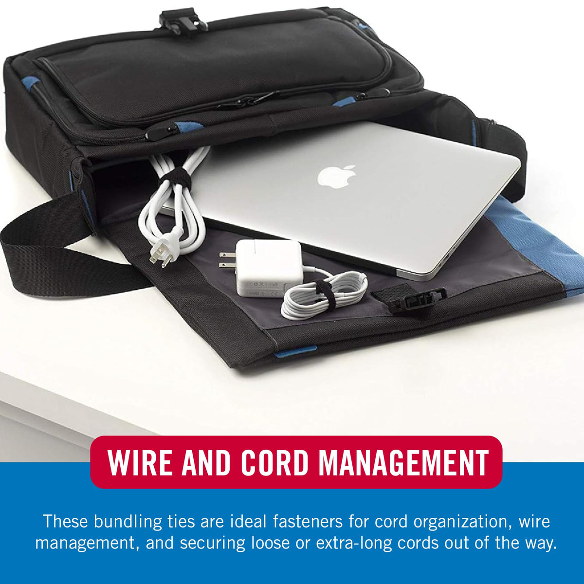 VELCRO Brand adjustable ties secure USB cables and chargers quickly.