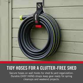 Heavy-duty Velcro strap with red pull tag for easy on/off of cords.