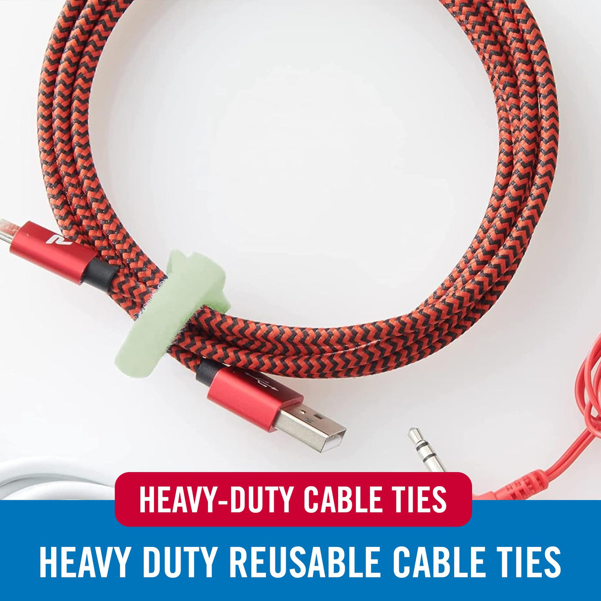 VELCRO Brand ONE-WRAP bundle around indoor outdoor cords for quick temporary securing.