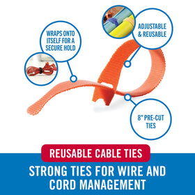 VELCRO Brand ONE-WRAP pre-cut ties securing desk cords during setup or relocation.