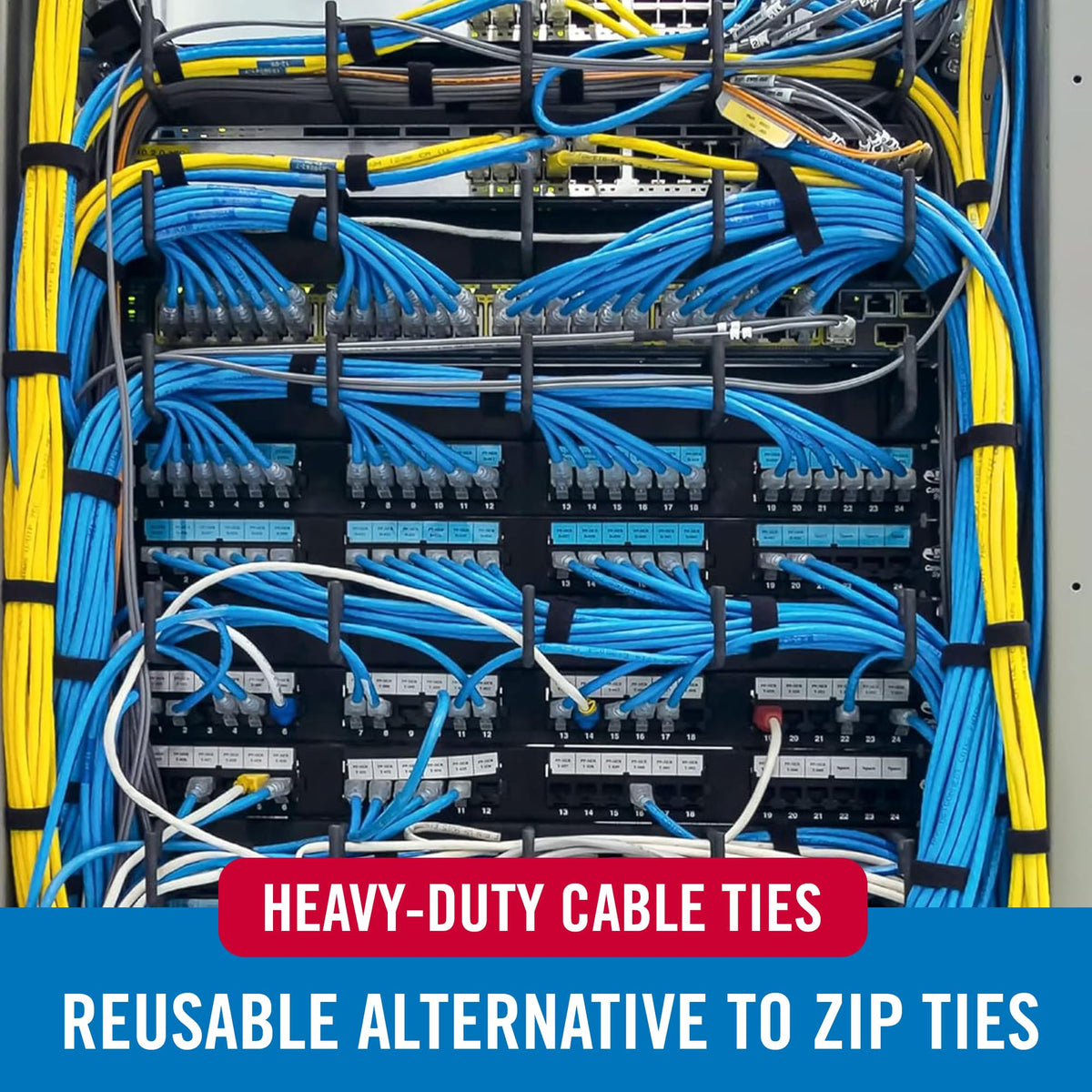 VELCRO Brand self-fastening ties organize bulky cables quickly and safely.