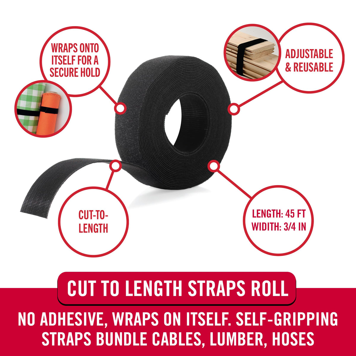 VELCRO Brand ONE-WRAP self-gripping cable strap keeps cables neatly secured.