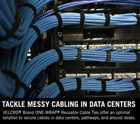 VELCRO Brand ONE-WRAP Tape bundles cables for a tidy workspace
