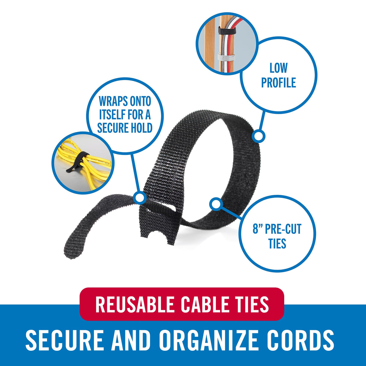 VELCRO Brand reusable cable ties simplify office cable management.