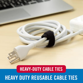VELCRO Brand one-wrap cable ties secure cords with self-fastening ease.