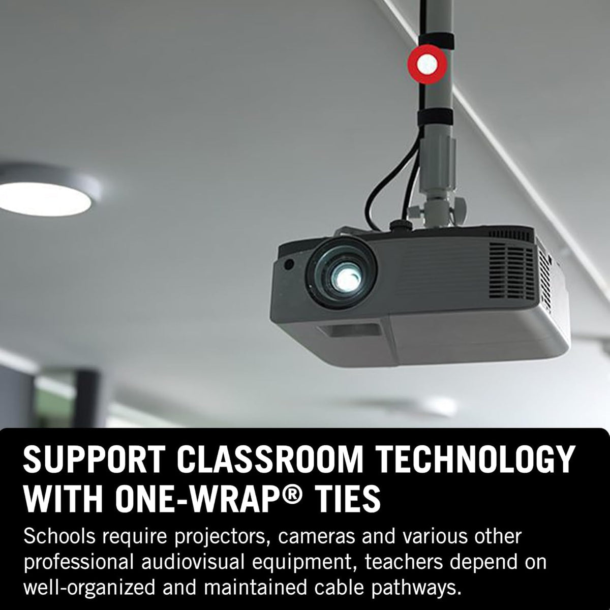 VELCRO Brand straps bundled around cables highlighting tidy cable management benefit
