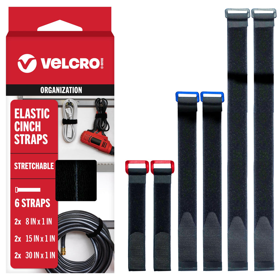 VELCRO Brand VEL-30794-AMS elastic cinch strap with buckle secures cords neatly.