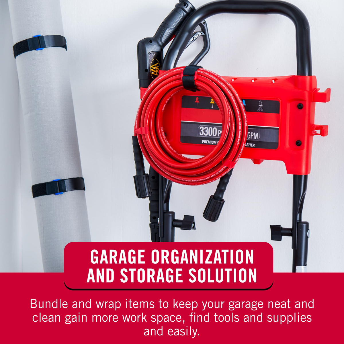 VELCRO Brand wrapping bundled cables demonstrating tidy cord management and anti-tangle benefit