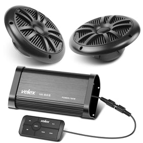 Velex Marine Bluetooth Amplifier front view with waterproof remote for on-deck control