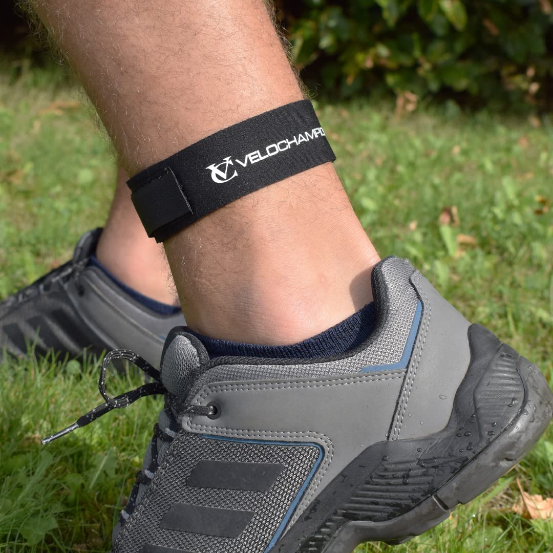 VeloChampion strap threaded through a timing chip demonstrating secure attachment