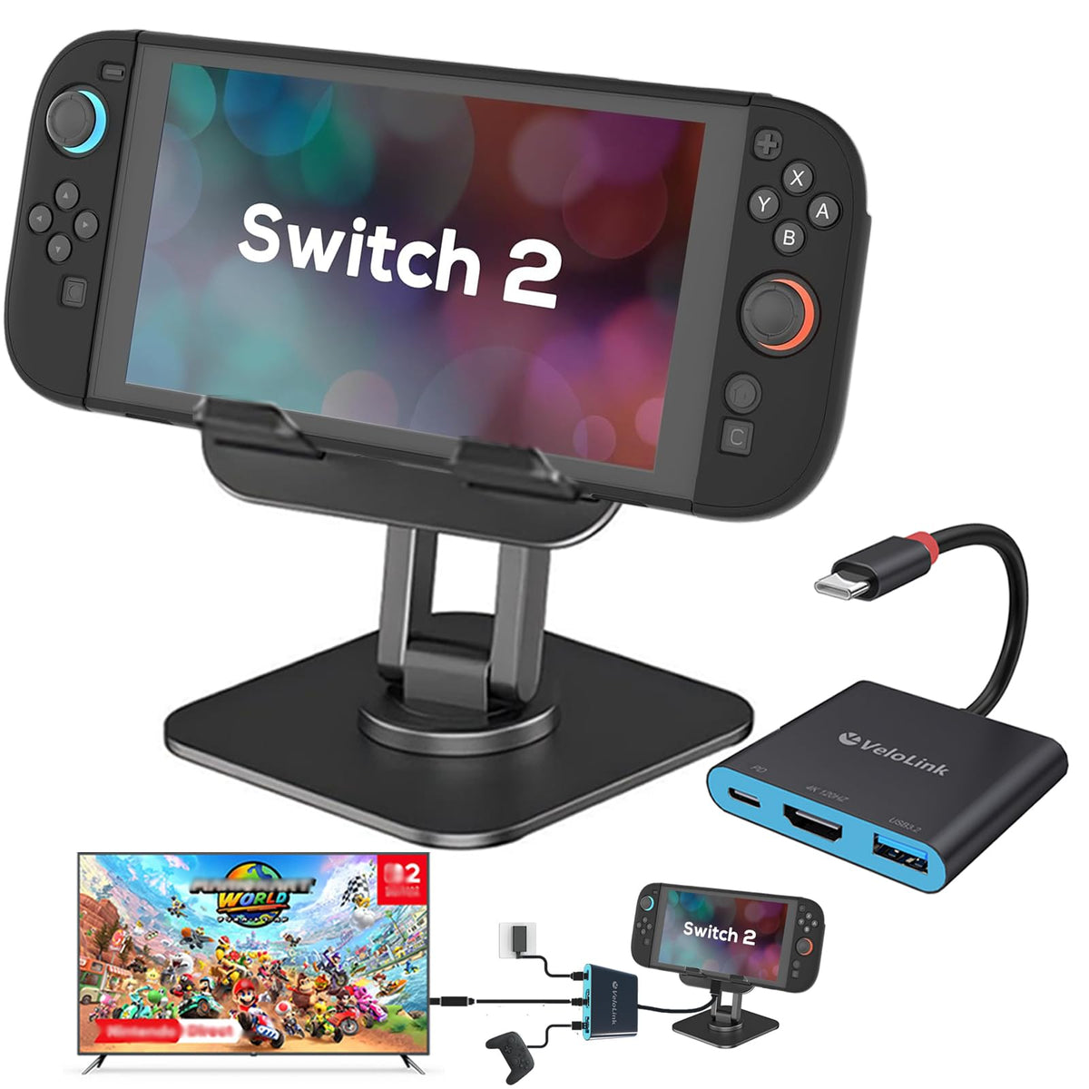 Velolink Switch 2 Dock HDMI 2.1 port enables big-screen play.