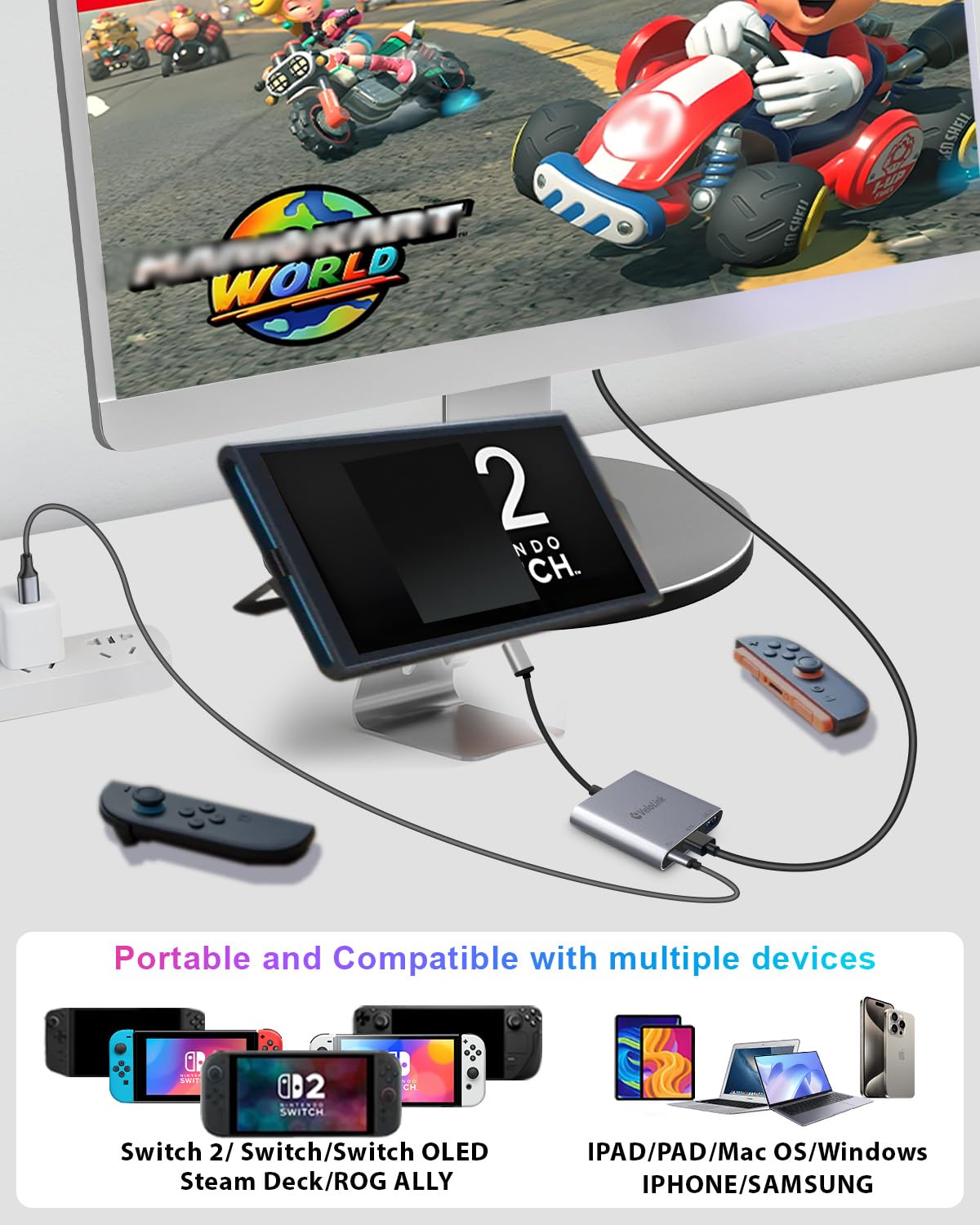 Velolink Switch 2 Dock setup with a laptop for extended workspace