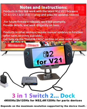 Velolink Switch2 Dock showcasing 4K120Hz-capable output with compatible devices.