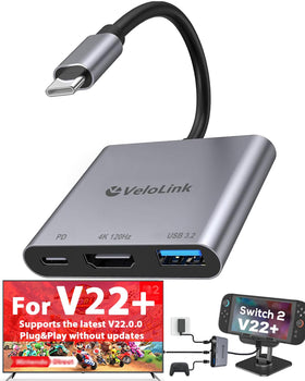 Velolink Switch2 Dock framing the HDMI 2.1 port for external displays.