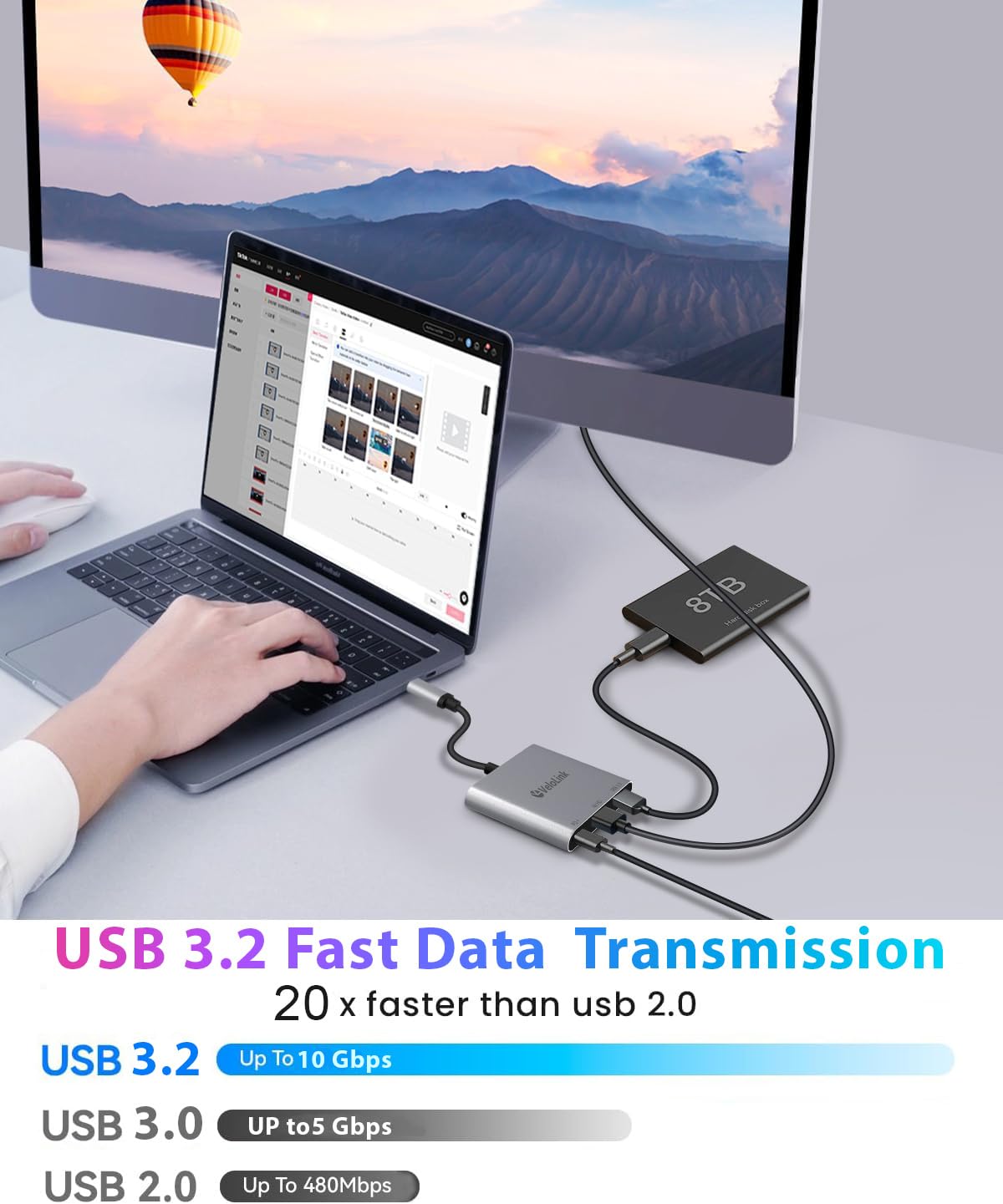 Velolink Switch2 Dock with MacBook compatibility for HDMI output.