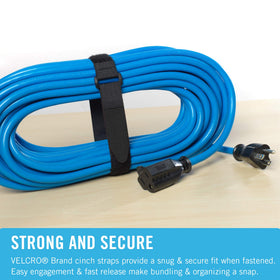 VELSTRAP nylon strap demonstrates flexible adjustment for easy bundling.