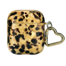 VELVET CAVIAR AirPods case front view in tortoise shell, offering 360° protection and style.