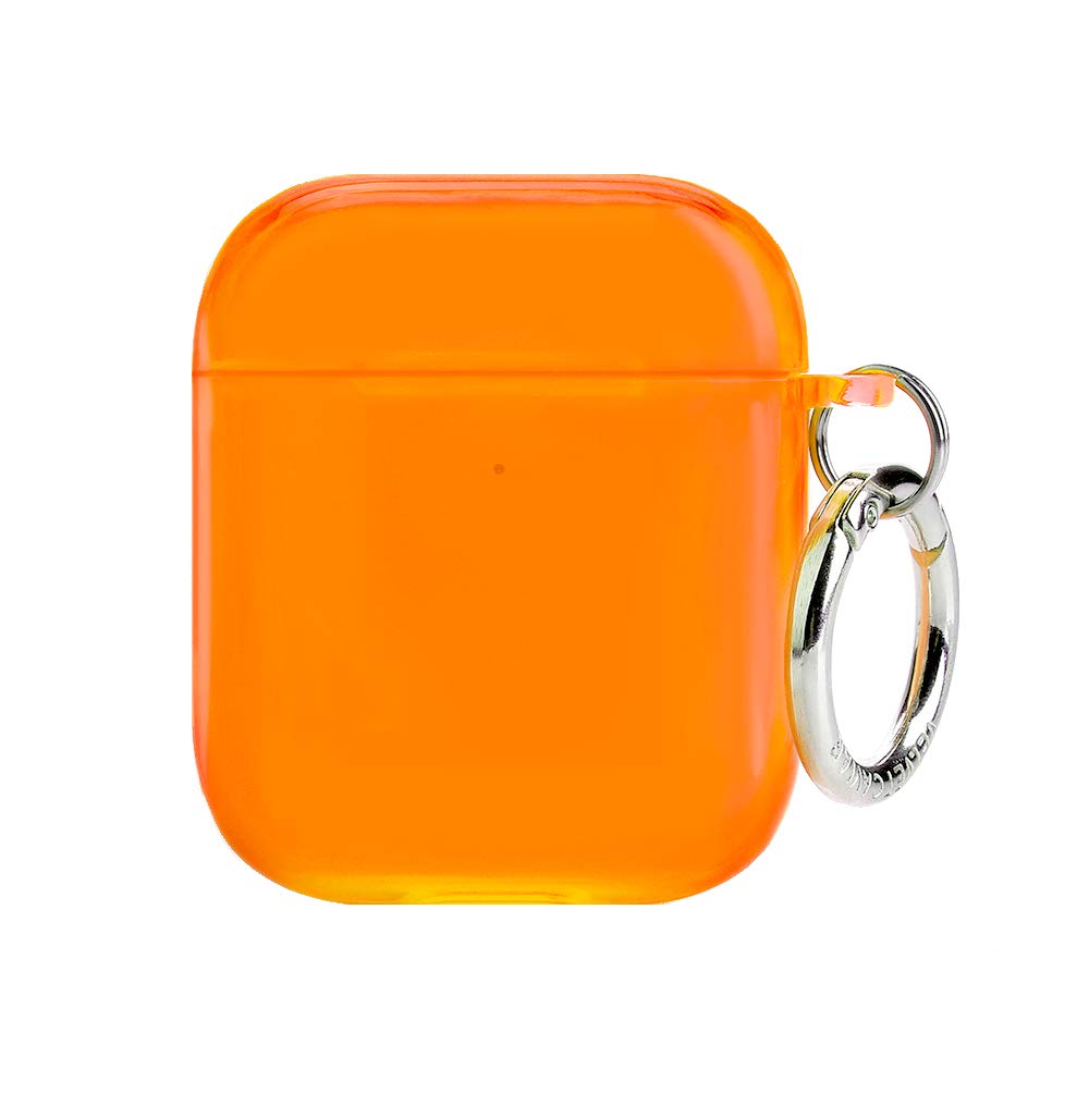 VELVET CAVIAR AirPods case neon orange front view for quick access and protection.