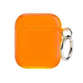 VELVET CAVIAR AirPods case neon orange front view for quick access and protection.