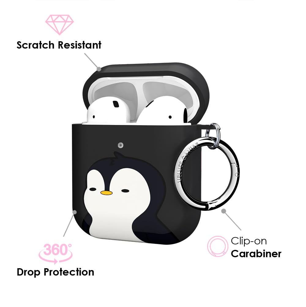 Velvet Caviar Pudgy Penguins AirPods case with built-in keychain clip.