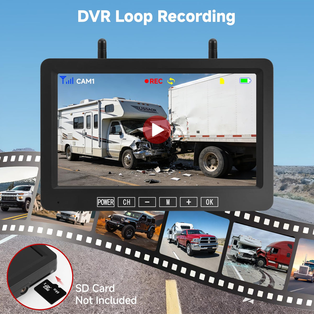 Venluna quad split-screen supports four cameras for complete awareness.