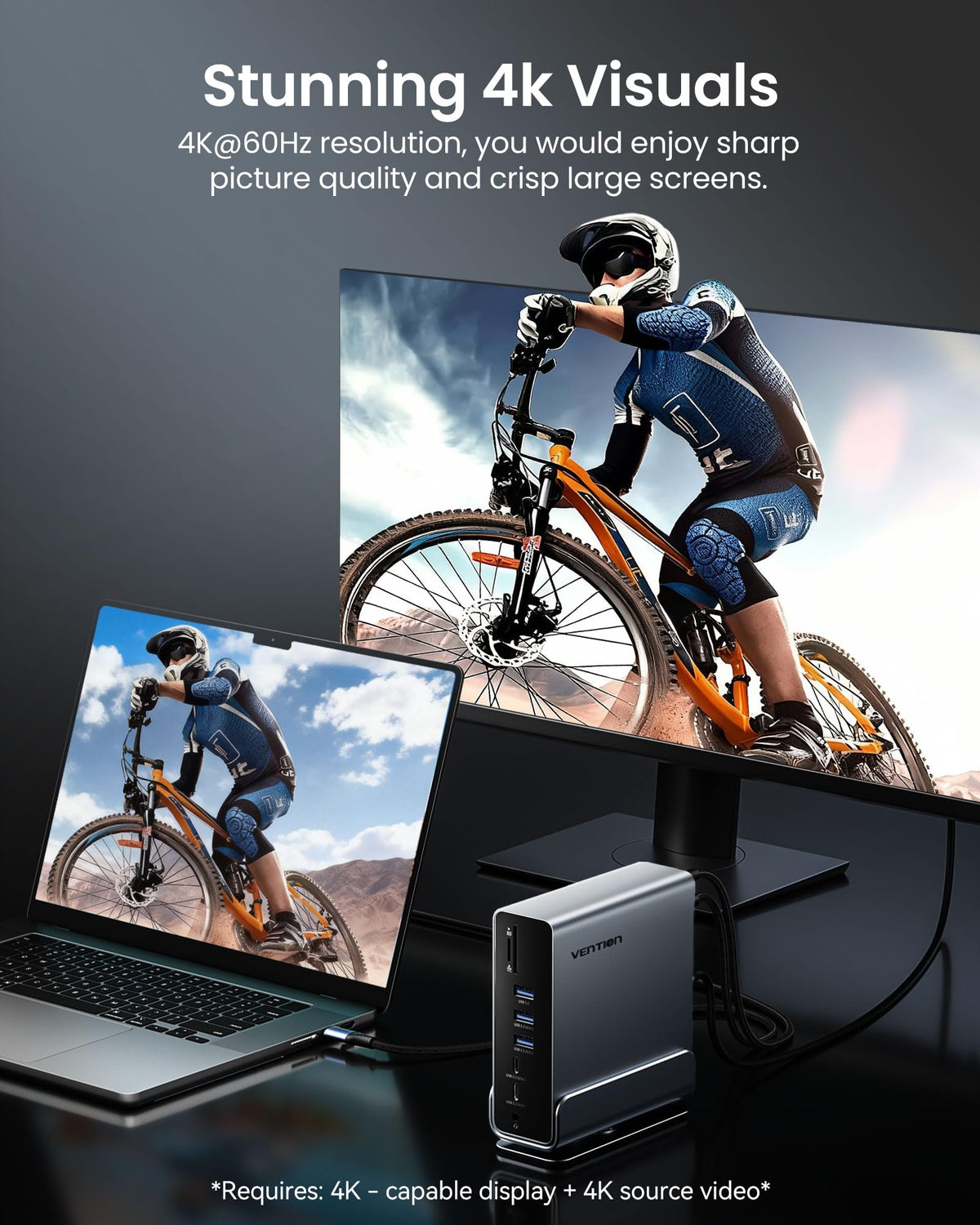 VENTION two 4K HDMI ports for crisp extended displays.