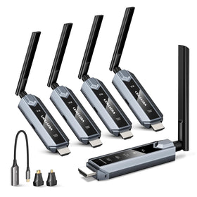 VENTION wireless HDMI transmitter with LED screen showing status indicators for quick setup.