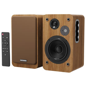 VENTOSONIDO powered bookshelf speakers front view highlighting desktop studio monitor design for compact rooms.