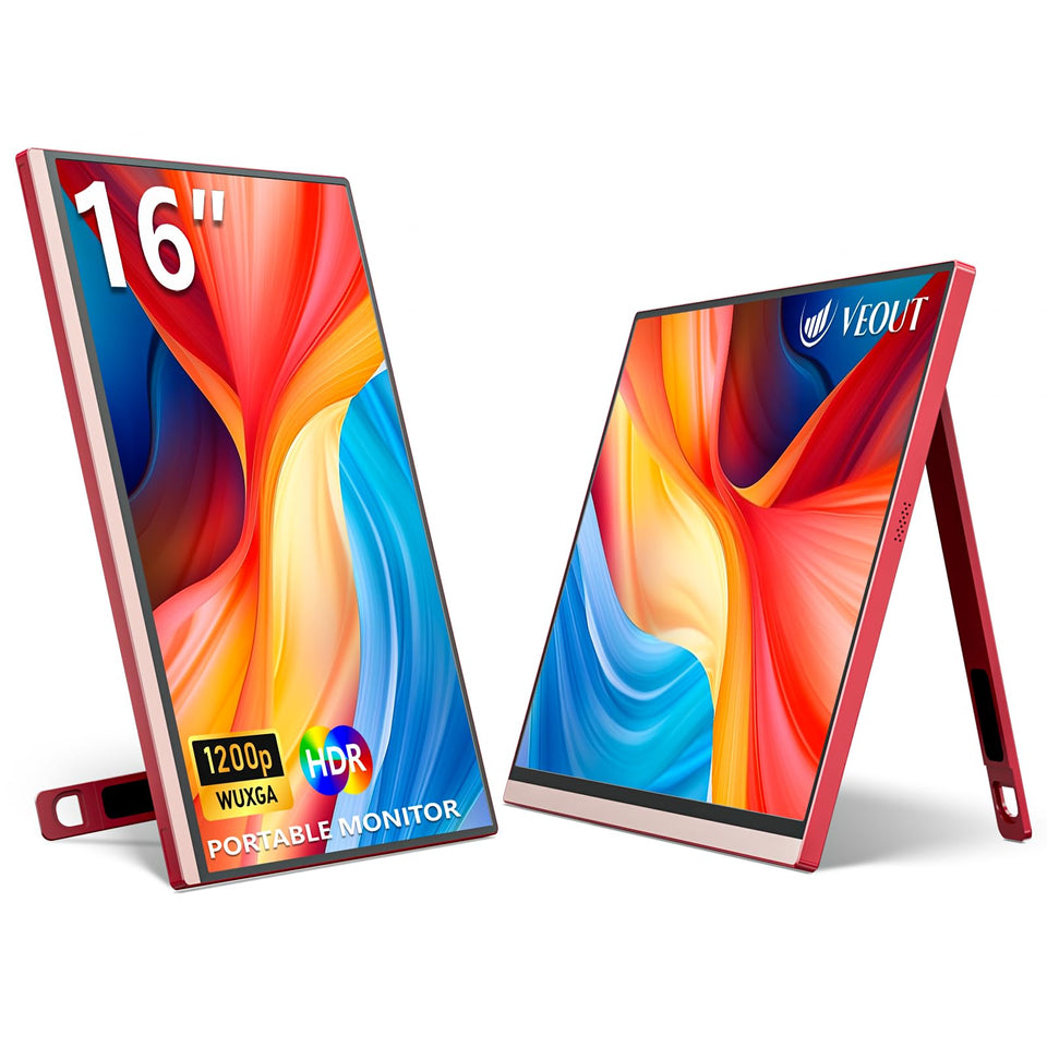 Veout 16-inch pink monitor front bezel enhances on-the-go productivity with stylish portability.