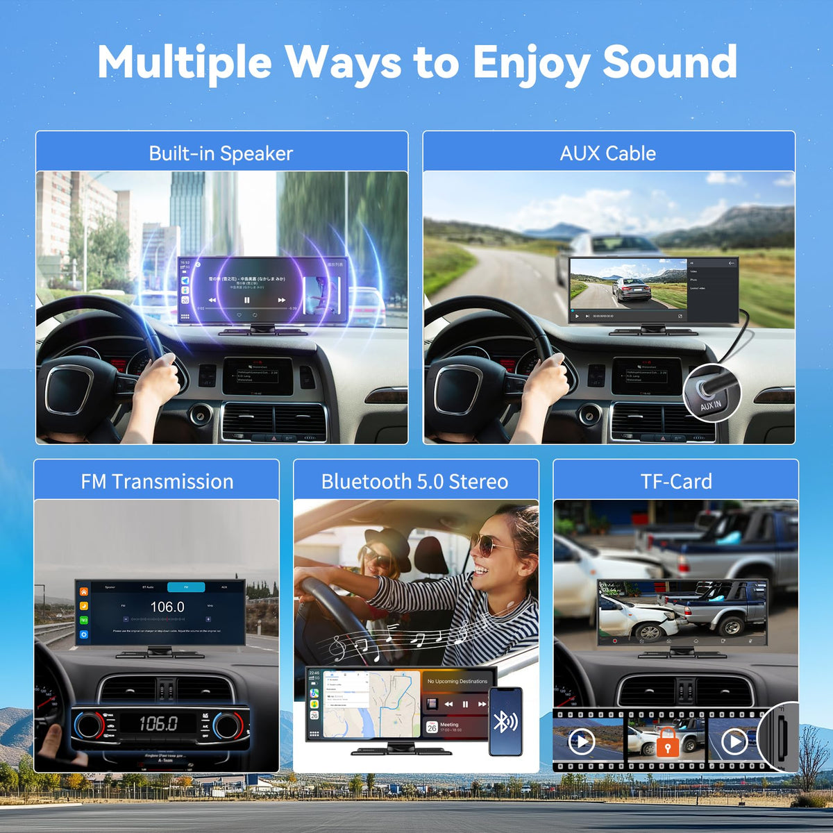 Veralady 1080p rear camera provides wide-angle parking visibility.