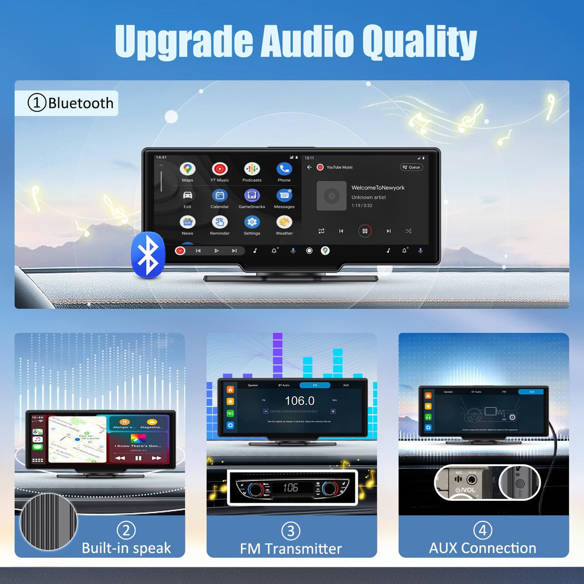 Veralady multiple audio outputs FM Bluetooth AUX for flexible listening