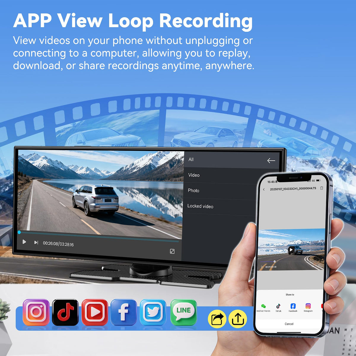 Veralady front and rear dash cam captures road footage for peace of mind.